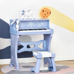 image-HOMCOM 37 Key Keyboard Battery Piano Kids Microphone Stool Educational Game