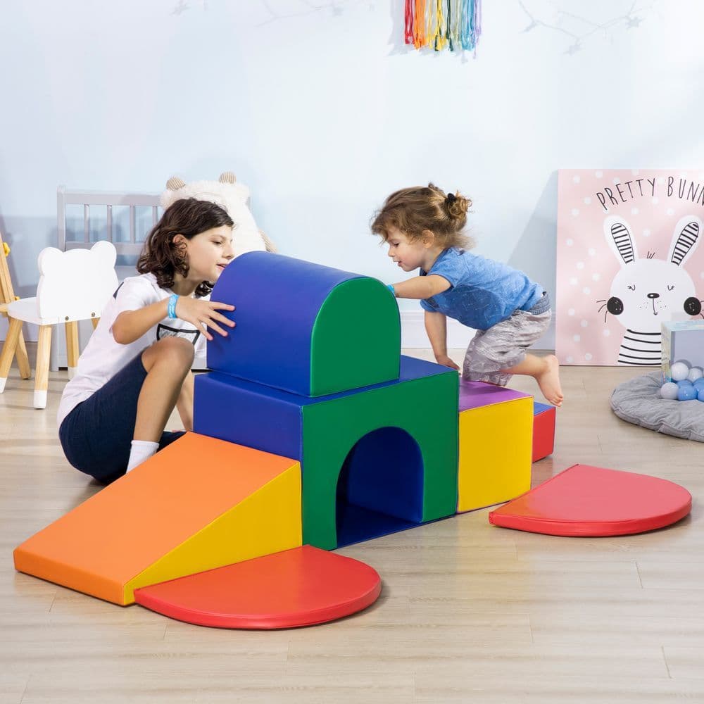 image-HOMCOM 7 Pieces Kids Foam Soft Play Set Toddler Climbers Play Structures
