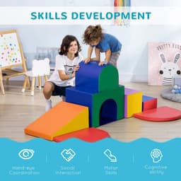 image-HOMCOM 7 Pieces Kids Foam Soft Play Set Toddler Climbers Play Structures
