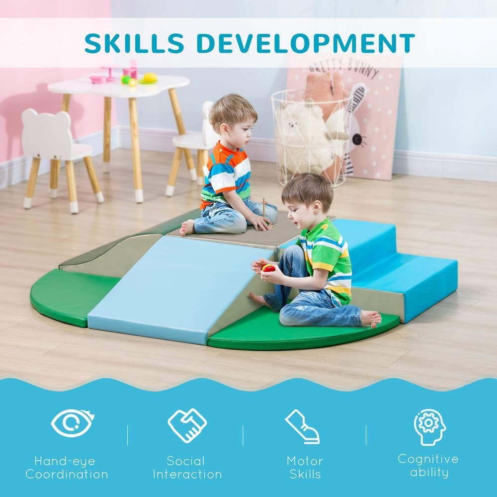 image-6 Piece Soft Play Equipment for kids Play Shapes Baby Climbing Blocks HOMCOM