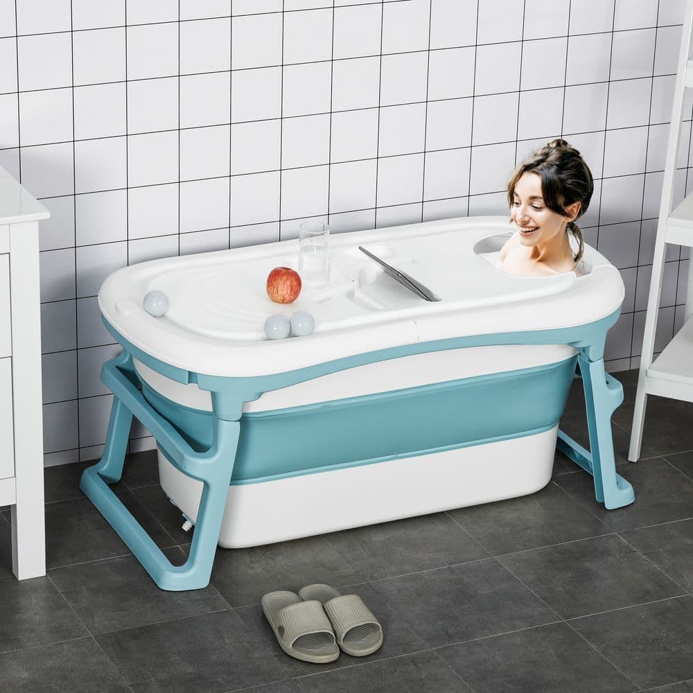 image-Foldable Bathtub Kids Bath Tub with Lid Large Bathtubs for 1 - 12 Years