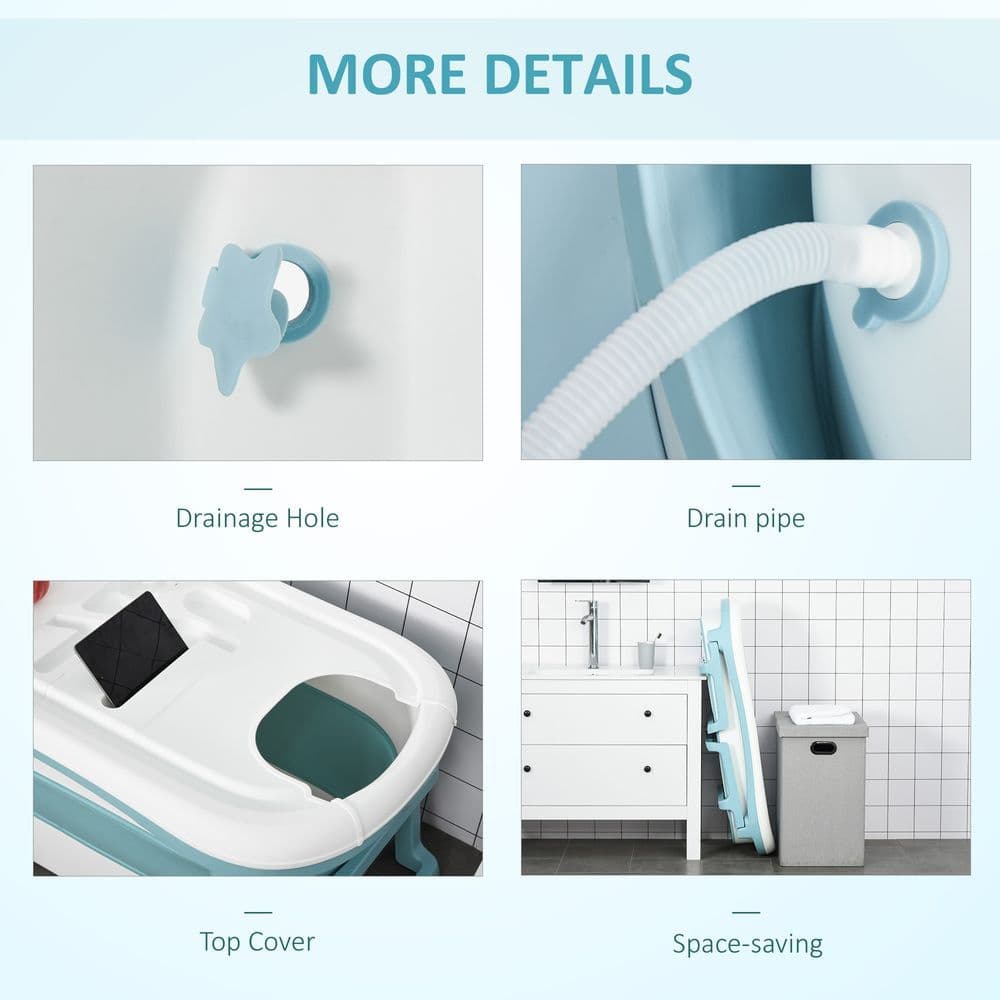 image-Foldable Bathtub Kids Bath Tub with Lid Large Bathtubs for 1 - 12 Years