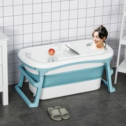 image-Foldable Bathtub Kids Bath Tub with Lid Large Bathtubs for 1 - 12 Years