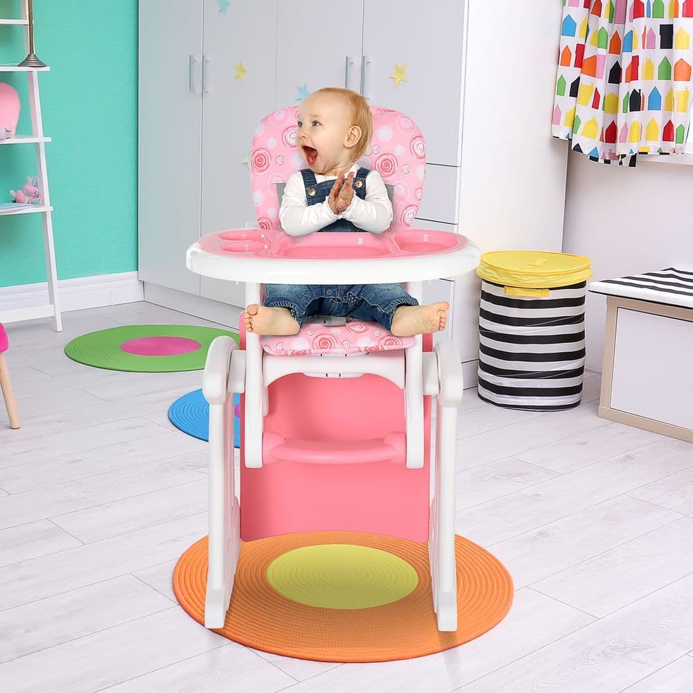 image-3-in-1 Convertible Baby High Chair Booster Seat w/ Removable Tray Pink HOMCOM