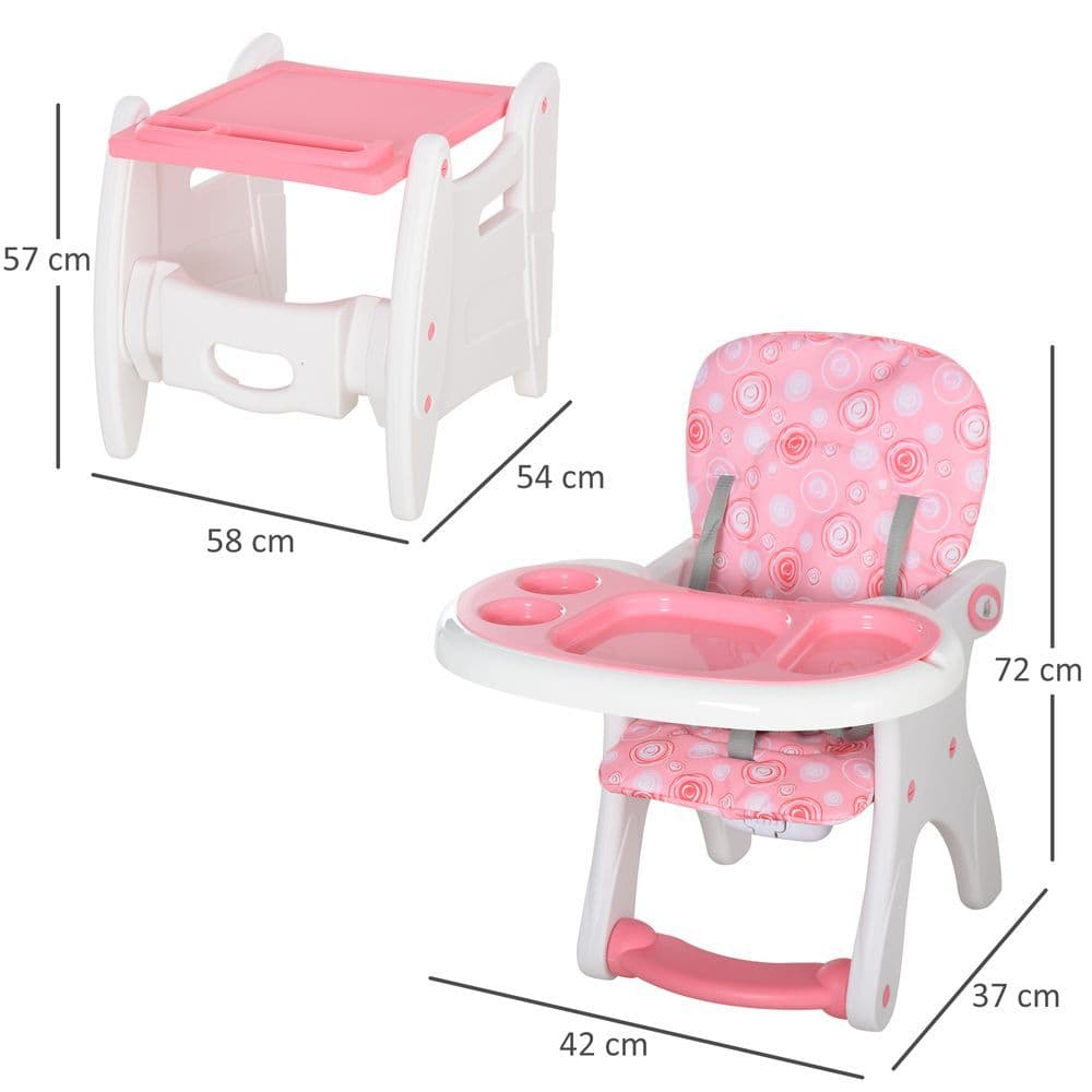 image-3-in-1 Convertible Baby High Chair Booster Seat w/ Removable Tray Pink HOMCOM
