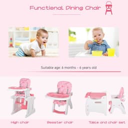 image-3-in-1 Convertible Baby High Chair Booster Seat w/ Removable Tray Pink HOMCOM