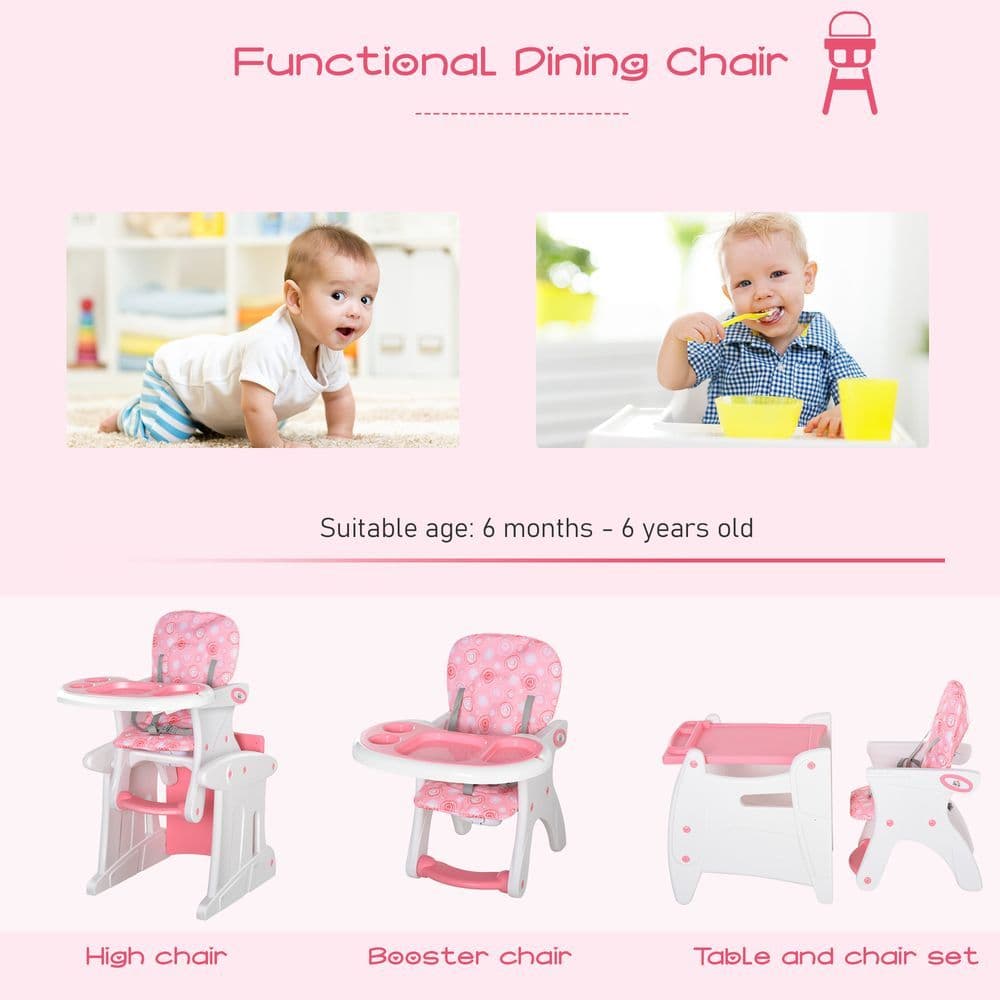 image-3-in-1 Convertible Baby High Chair Booster Seat w/ Removable Tray Pink HOMCOM