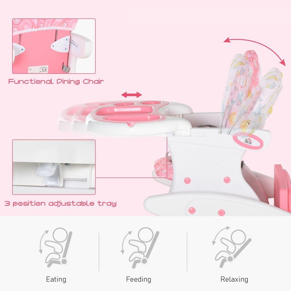 image-3-in-1 Convertible Baby High Chair Booster Seat w/ Removable Tray Pink HOMCOM