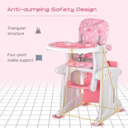image-3-in-1 Convertible Baby High Chair Booster Seat w/ Removable Tray Pink HOMCOM