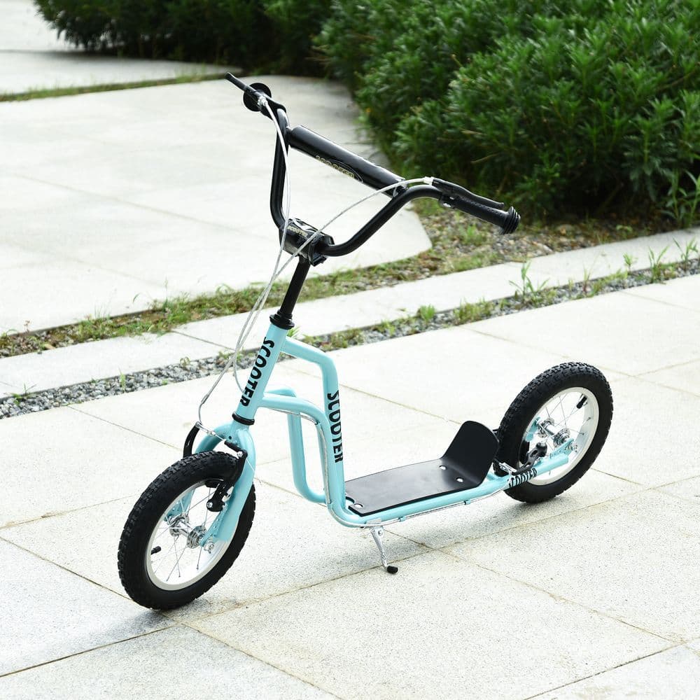 image-75-80cm Kids Kick Scooter Adjustable Handlebar Inflatable Wheels Blue HOMCOM