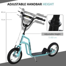 image-75-80cm Kids Kick Scooter Adjustable Handlebar Inflatable Wheels Blue HOMCOM