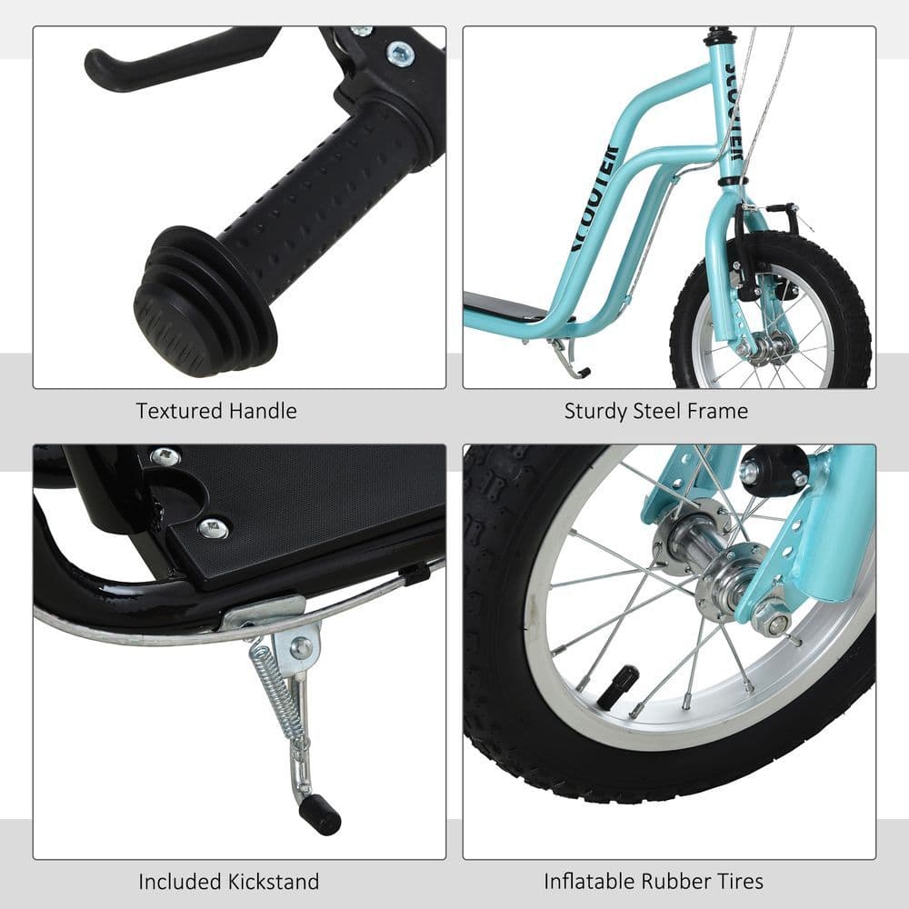 image-75-80cm Kids Kick Scooter Adjustable Handlebar Inflatable Wheels Blue HOMCOM