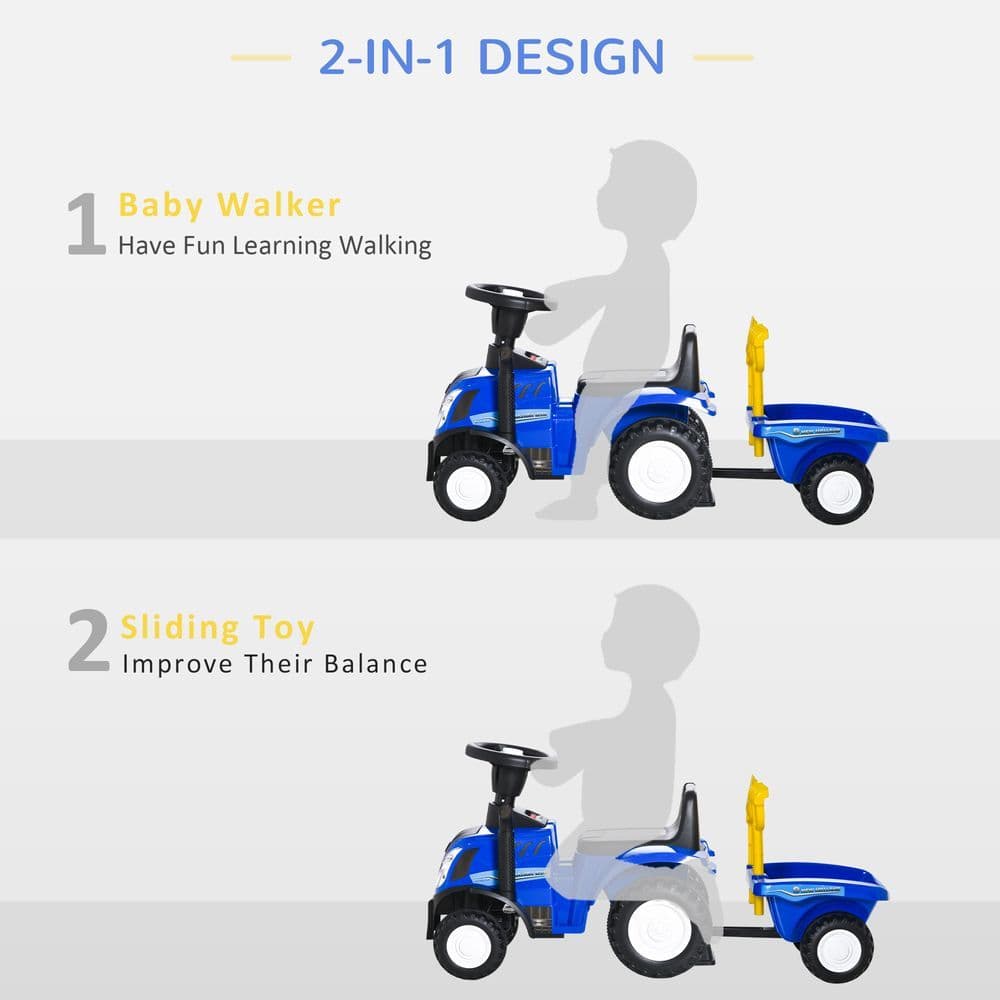 image-Ride On Tractor Toddler Walker Foot To Floor Slider 12-36 Months Blue HOMCOM