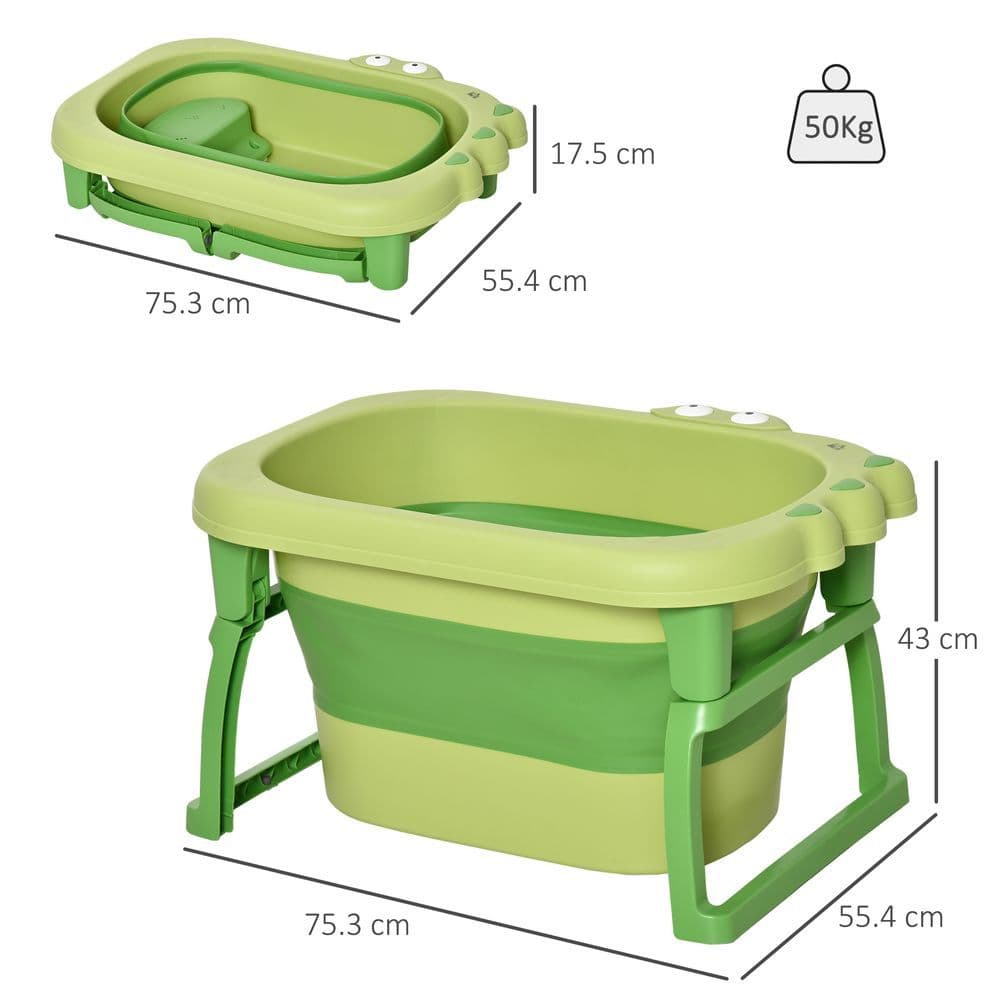 image-Foldable Baby Bathtub for Newborns Infants Toddlers w/ Stool - Green