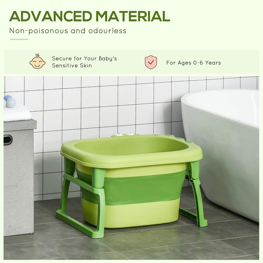 image-Foldable Baby Bathtub for Newborns Infants Toddlers w/ Stool - Green