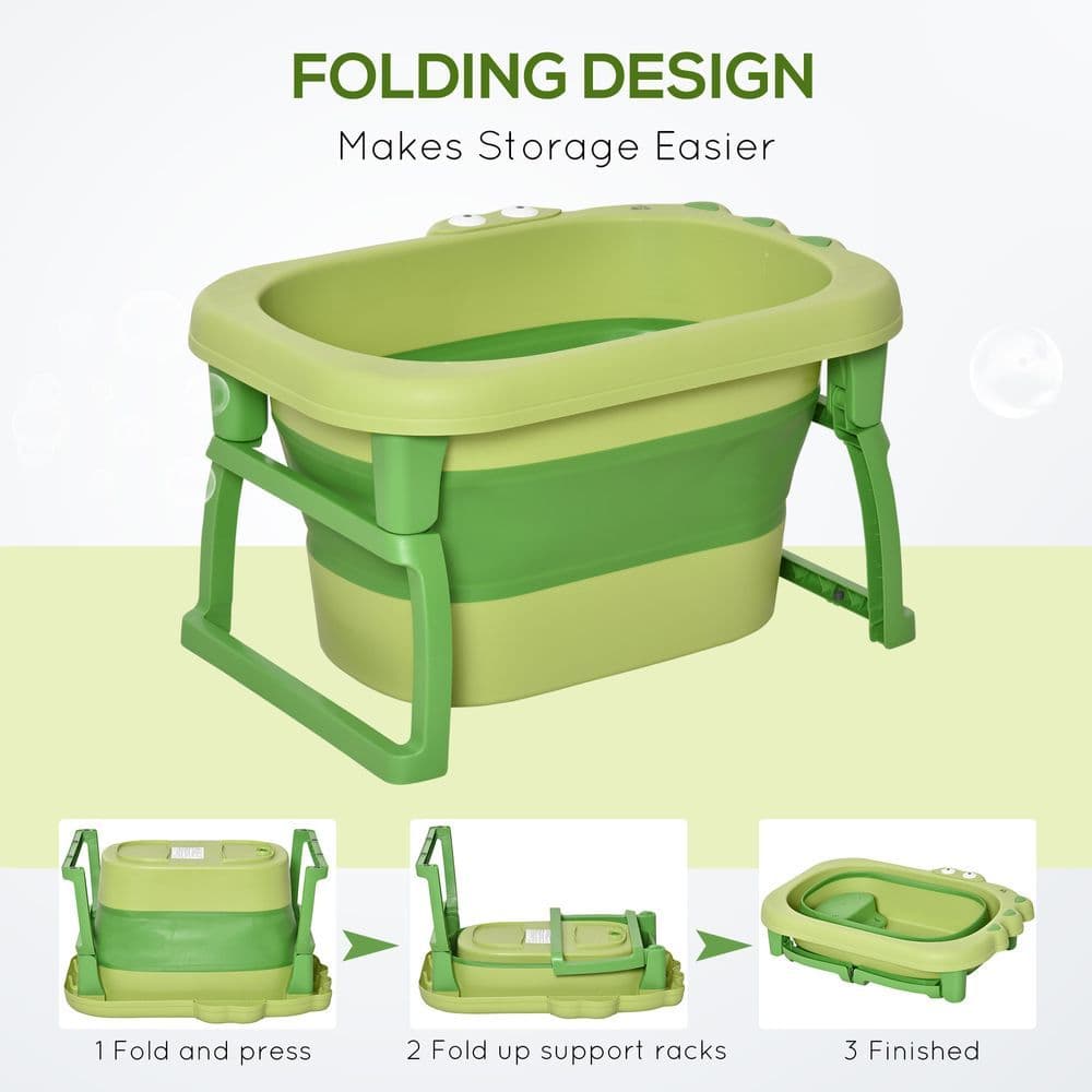 image-Foldable Baby Bathtub for Newborns Infants Toddlers w/ Stool - Green