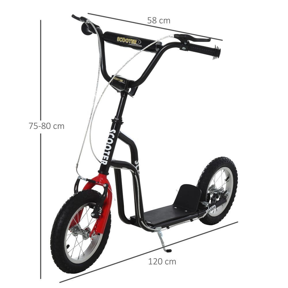image-HOMCOM 75-80cm Kids Kick Scooter Adjustable Handlebar Inflatable Wheels Black