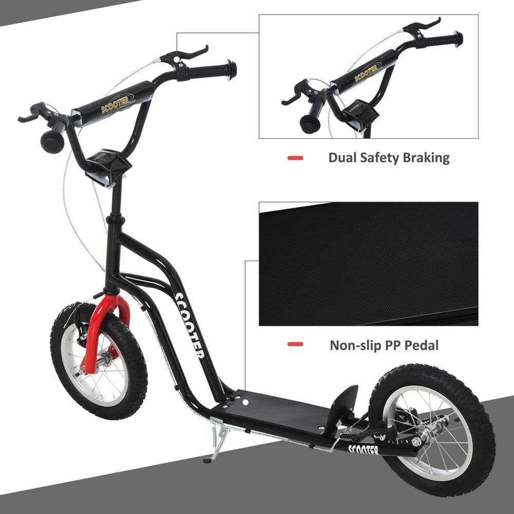image-HOMCOM 75-80cm Kids Kick Scooter Adjustable Handlebar Inflatable Wheels Black