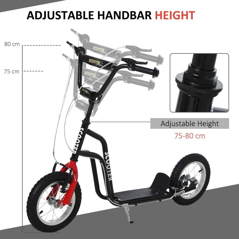image-HOMCOM 75-80cm Kids Kick Scooter Adjustable Handlebar Inflatable Wheels Black