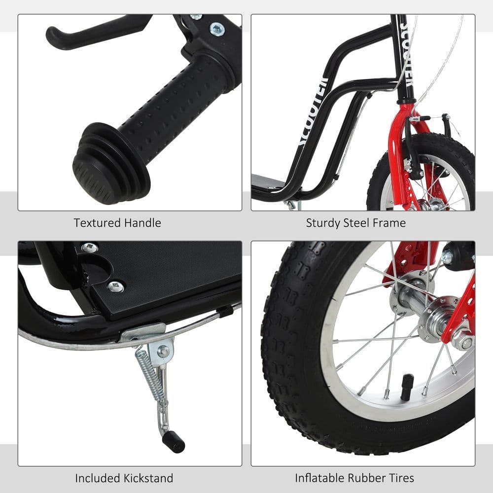 image-HOMCOM 75-80cm Kids Kick Scooter Adjustable Handlebar Inflatable Wheels Black