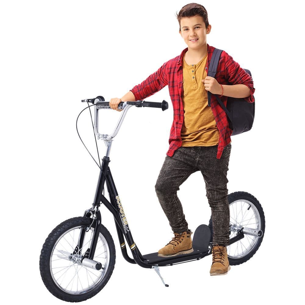 image-Teen Scooter Children Stunt Scooter 16" Tyres Adjustable Height, Black HOMCOM