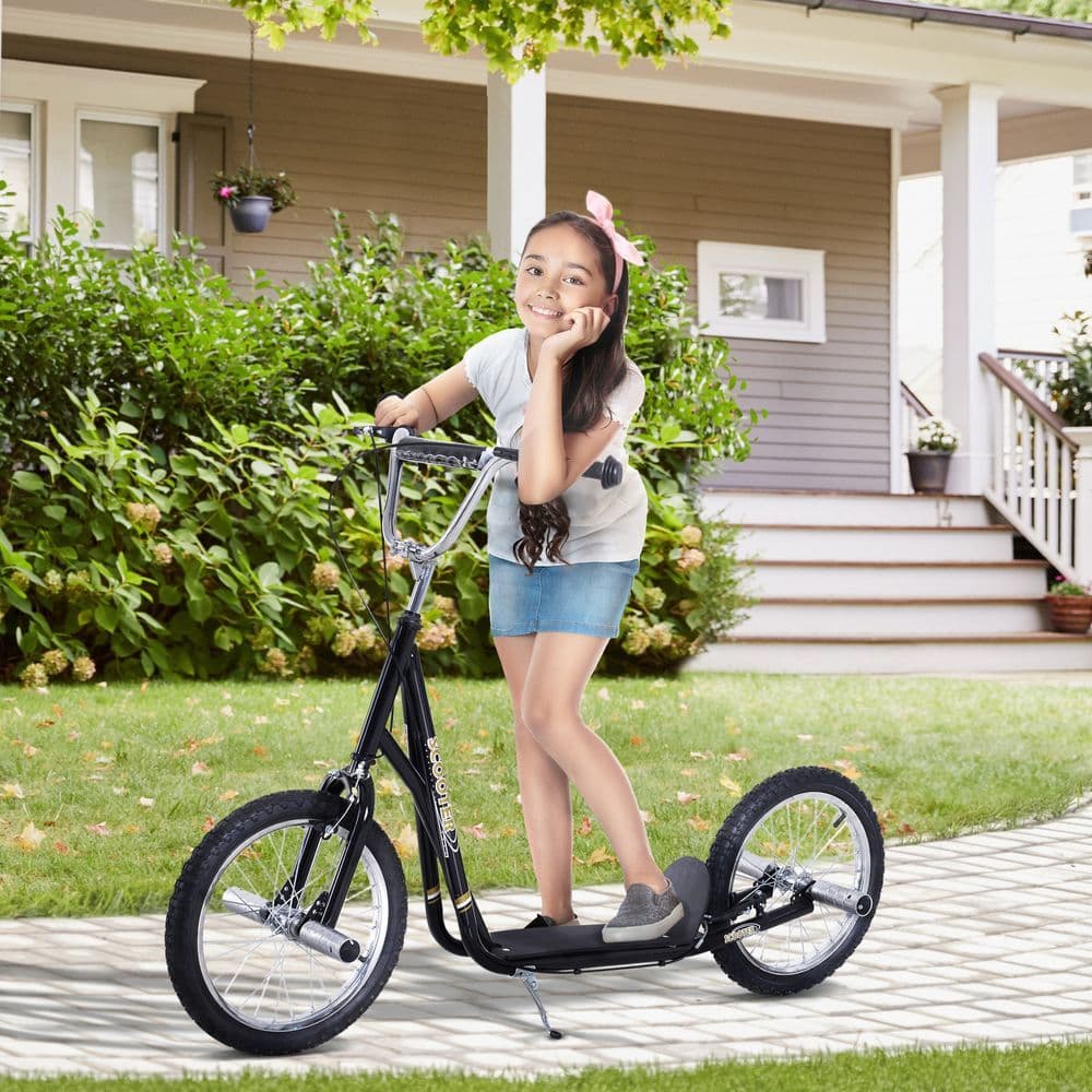 image-Teen Scooter Children Stunt Scooter 16" Tyres Adjustable Height, Black HOMCOM
