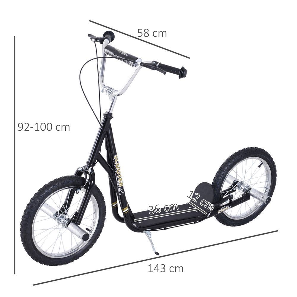 image-Teen Scooter Children Stunt Scooter 16" Tyres Adjustable Height, Black HOMCOM