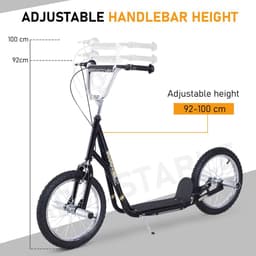 image-Teen Scooter Children Stunt Scooter 16" Tyres Adjustable Height, Black HOMCOM
