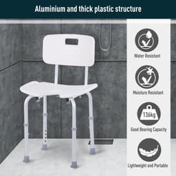 image-HOMCOM Adjustable Aluminum Shower Bath Stool Spa Chair Non-Slip Feet, Handle