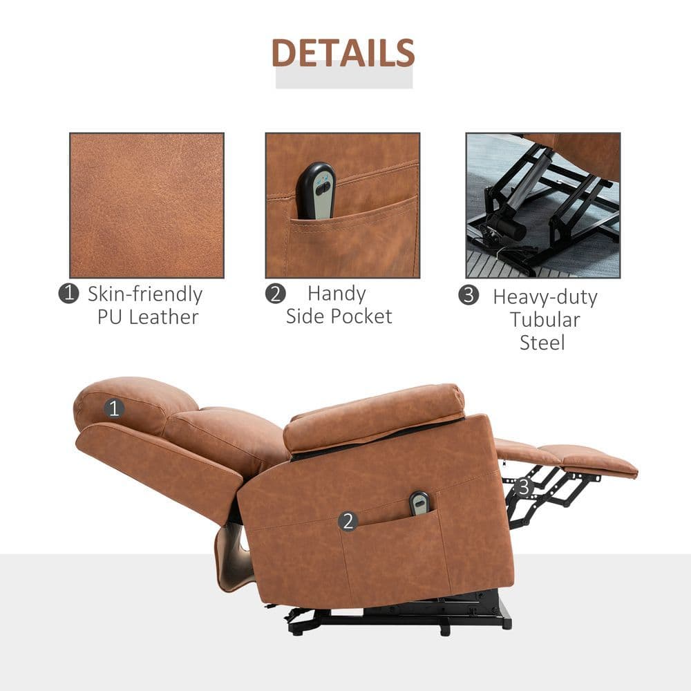 image-Power Lift Chair Electric Riser Recliner with Remote Control, Brown HOMCOM