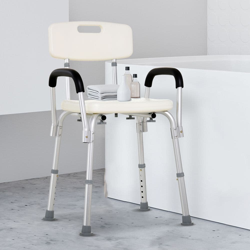 image-Light Weight Aluminum Shower Bench Portable Lift Chair Back & Armrest HOMCOM