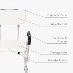 image-Light Weight Aluminum Shower Bench Portable Lift Chair Back & Armrest HOMCOM