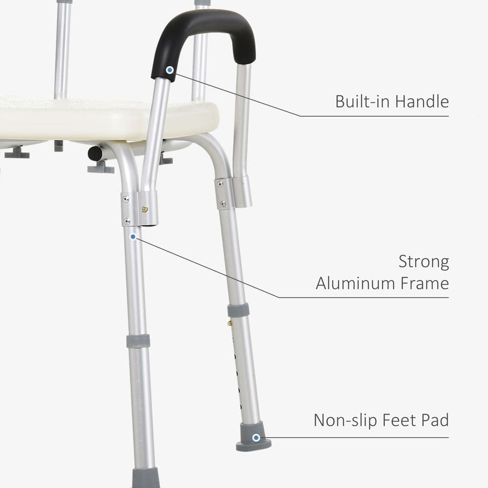 image-Light Weight Aluminum Shower Bench Portable Lift Chair Back & Armrest HOMCOM