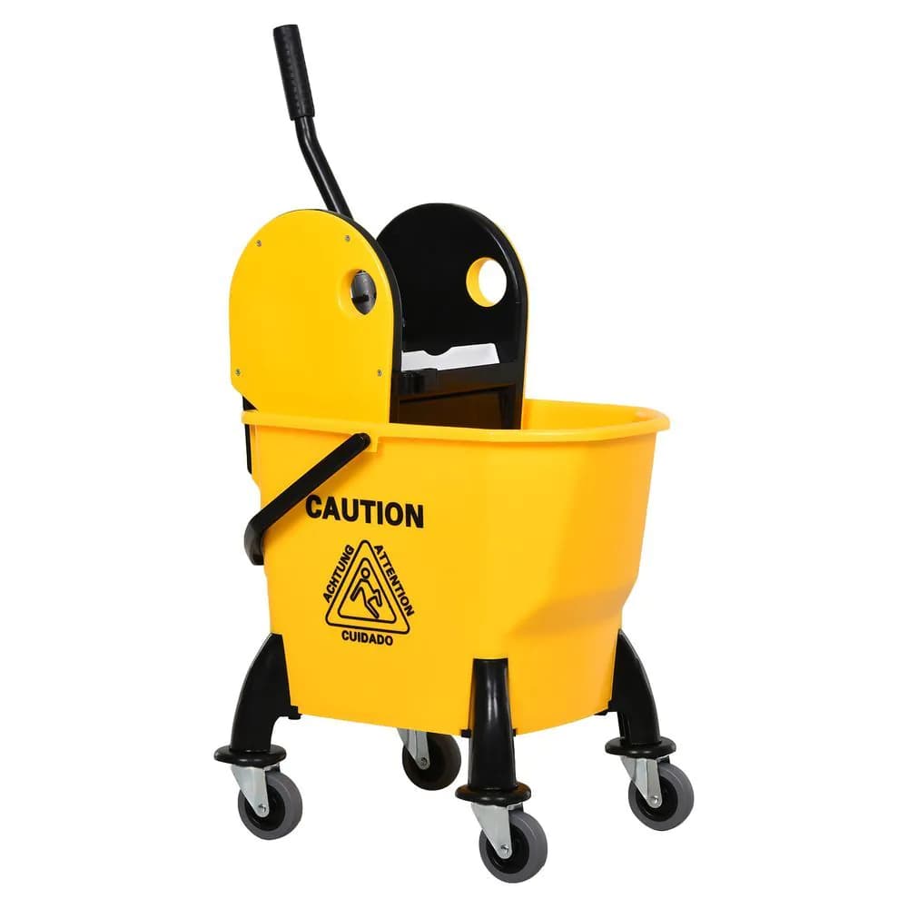 image-26L Mop Bucket & Water Wringer Wheels Plastic Body Metal Handle Yellow