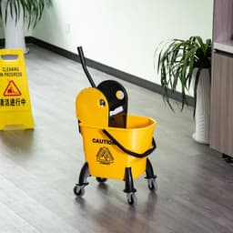 image-26L Mop Bucket & Water Wringer Wheels Plastic Body Metal Handle Yellow