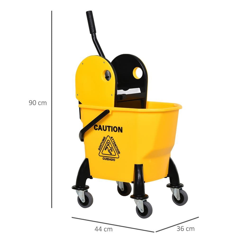 image-26L Mop Bucket & Water Wringer Wheels Plastic Body Metal Handle Yellow