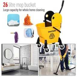image-26L Mop Bucket & Water Wringer Wheels Plastic Body Metal Handle Yellow