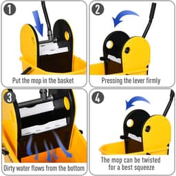 image-26L Mop Bucket & Water Wringer Wheels Plastic Body Metal Handle Yellow