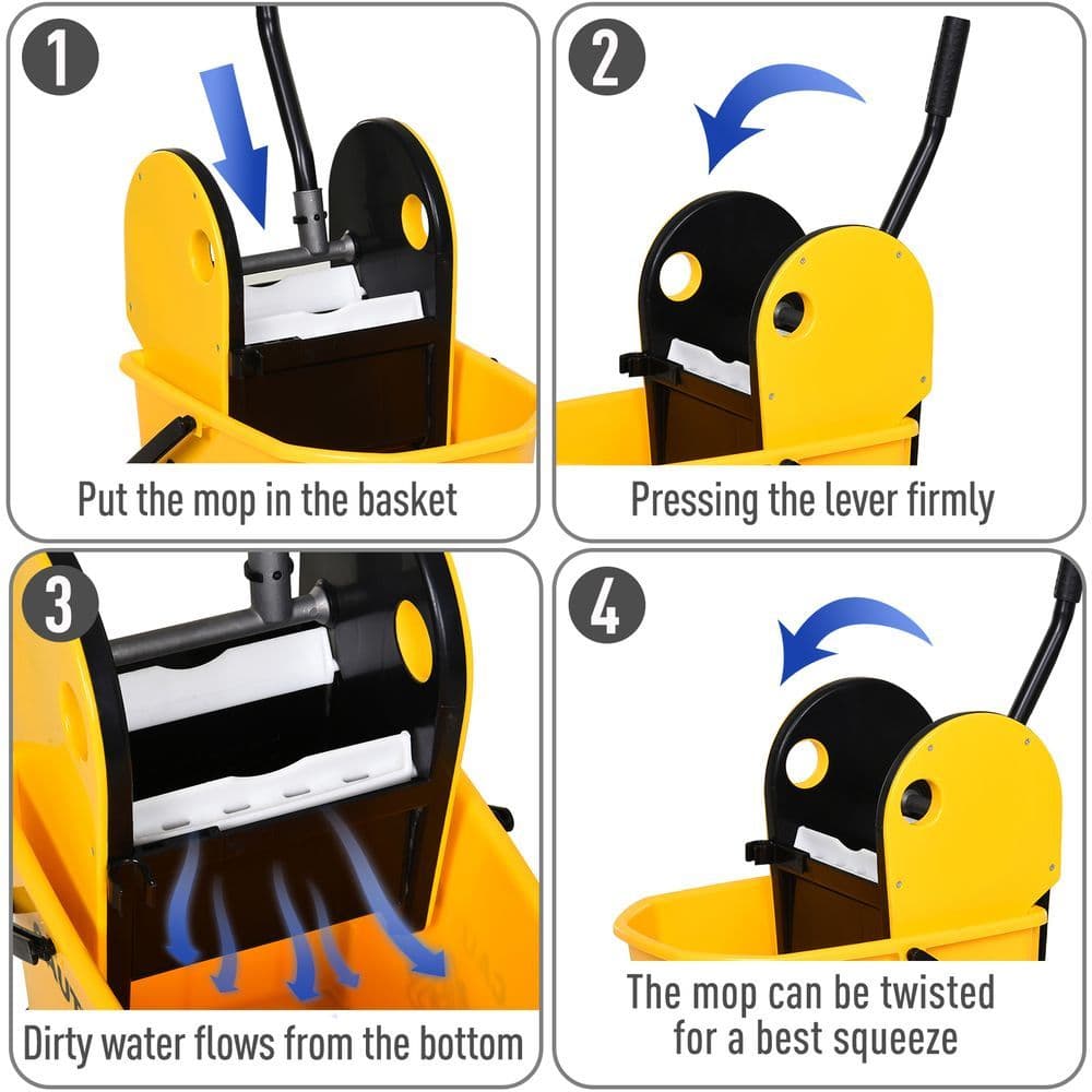 image-26L Mop Bucket & Water Wringer Wheels Plastic Body Metal Handle Yellow