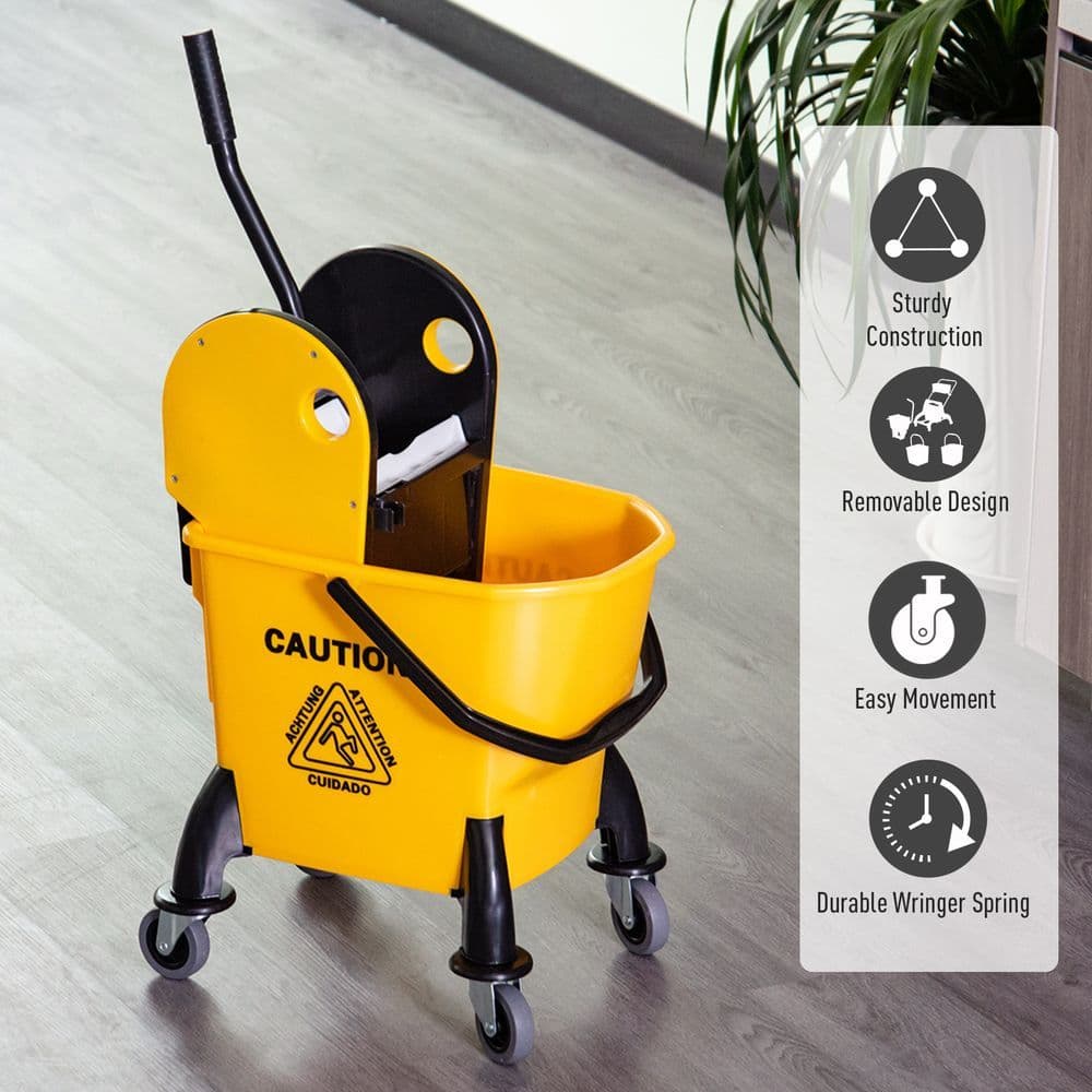 image-26L Mop Bucket & Water Wringer Wheels Plastic Body Metal Handle Yellow