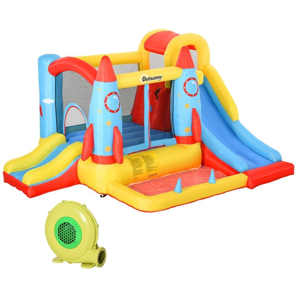 image-Bouncy Castle with Slide Pool Rocket Trampoline w/ Carrybag Blower
