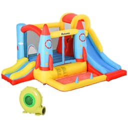 image-Bouncy Castle with Slide Pool Rocket Trampoline w/ Carrybag Blower