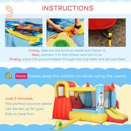 image-Bouncy Castle with Slide Pool Rocket Trampoline w/ Carrybag Blower