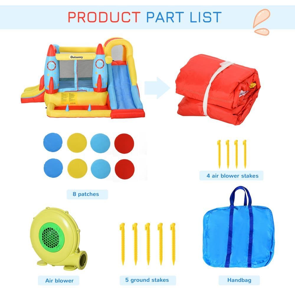 image-Bouncy Castle with Slide Pool Rocket Trampoline w/ Carrybag Blower