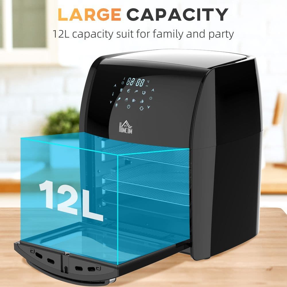 image-HOMCOM 12L Air Fryer Oven 8 Preset Modes Rapid Air Circulation 1800W Black