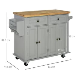 image-Rolling Kitchen Island Cart Rubber Wood Top, Spices, and Towel Rack
