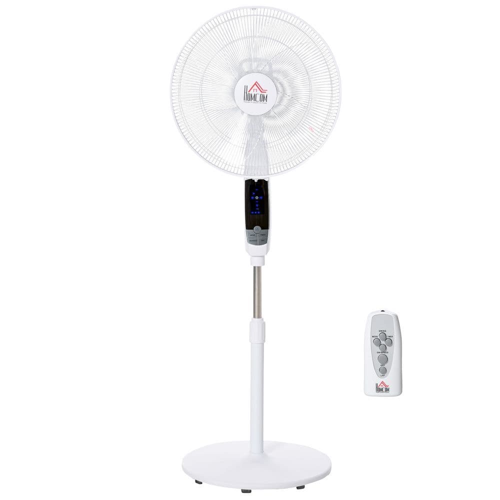 image-HOMCOM 54 Inch Pedestal Fan Height Adjustable 7.5h 85 Oscillation LED Panel