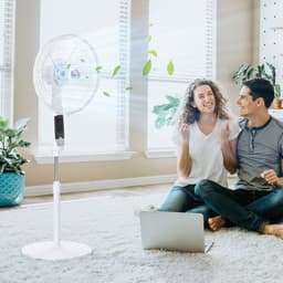 image-HOMCOM 54 Inch Pedestal Fan Height Adjustable 7.5h 85 Oscillation LED Panel
