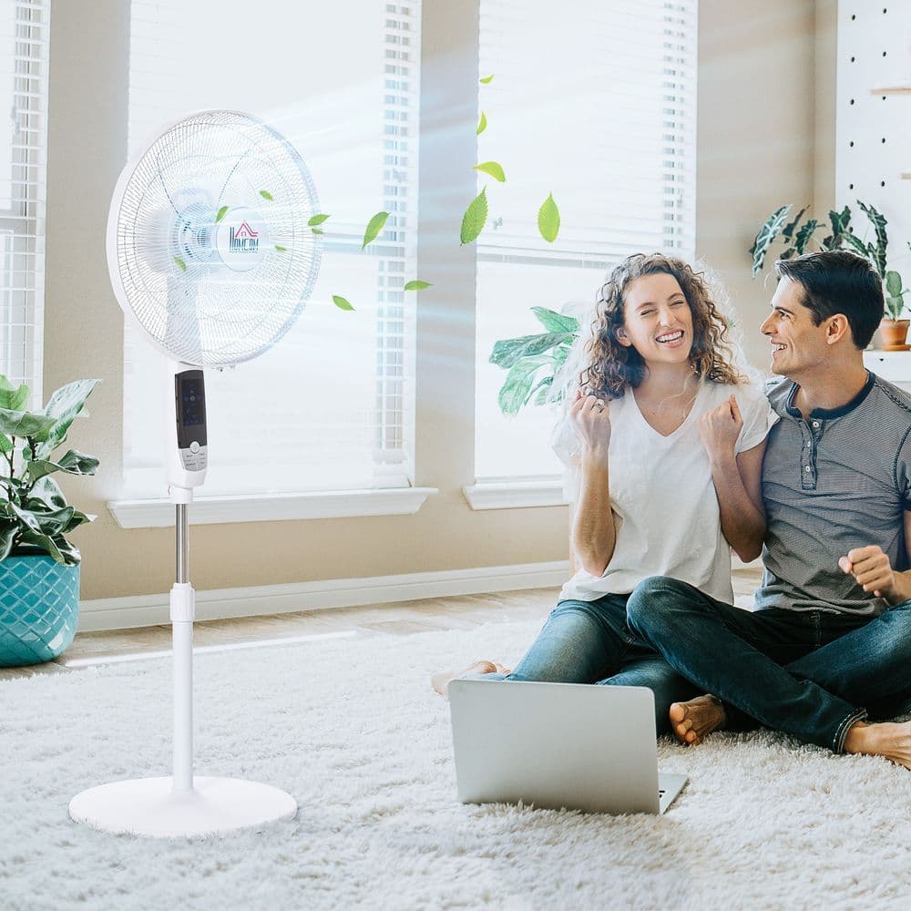 image-HOMCOM 54 Inch Pedestal Fan Height Adjustable 7.5h 85 Oscillation LED Panel