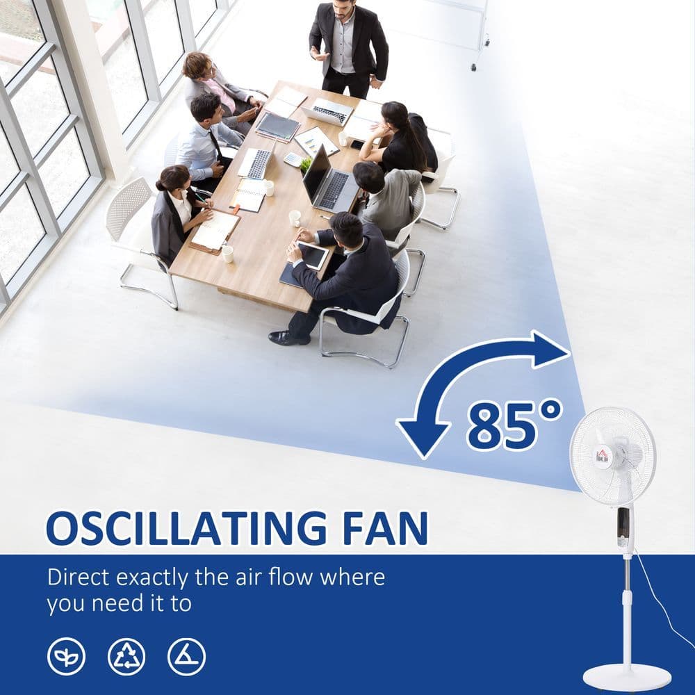 image-HOMCOM 54 Inch Pedestal Fan Height Adjustable 7.5h 85 Oscillation LED Panel